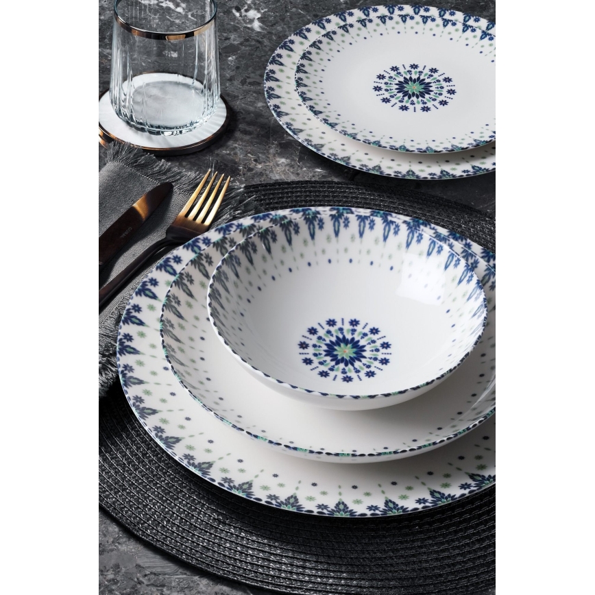 24 részes porcelán étkészlet, fehér/kék