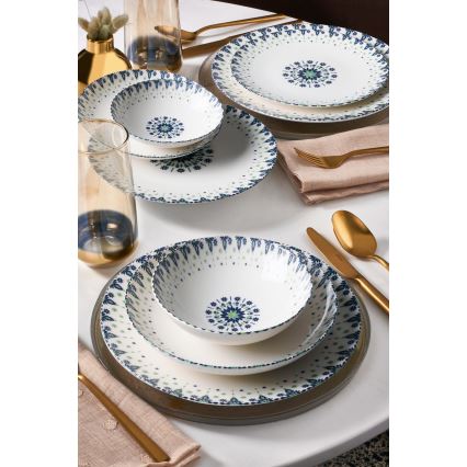 24 részes porcelán étkészlet, fehér/kék