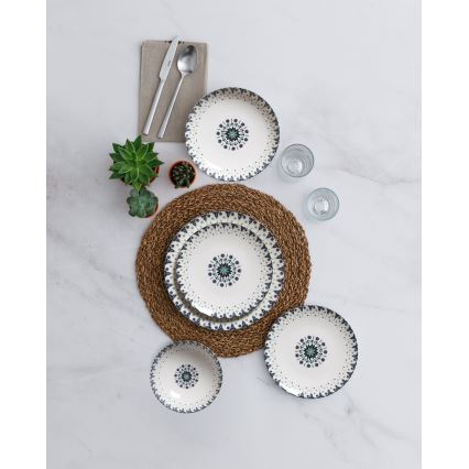 24 részes porcelán étkészlet, fehér/kék