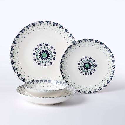 24 részes porcelán étkészlet, fehér/kék