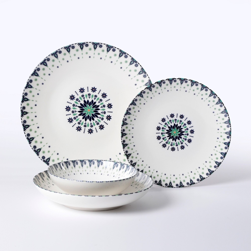 24 részes porcelán étkészlet, fehér/kék