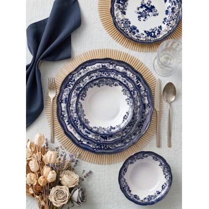24 részes porcelán étkészlet, fehér/kék