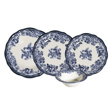 24 részes porcelán étkészlet, fehér/kék