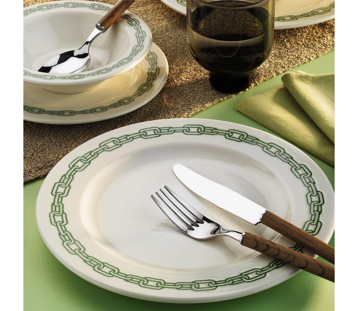 24 részes porcelán étkészlet, fehér/zöld 711BRN1107