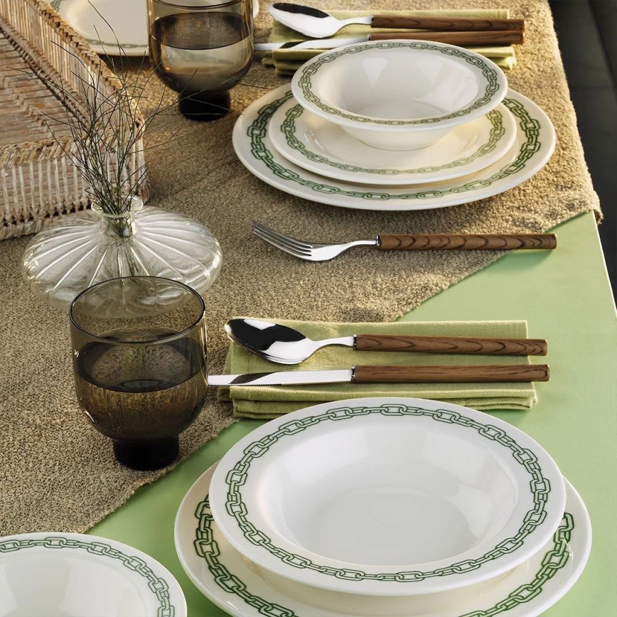 24 részes porcelán étkészlet, fehér/zöld