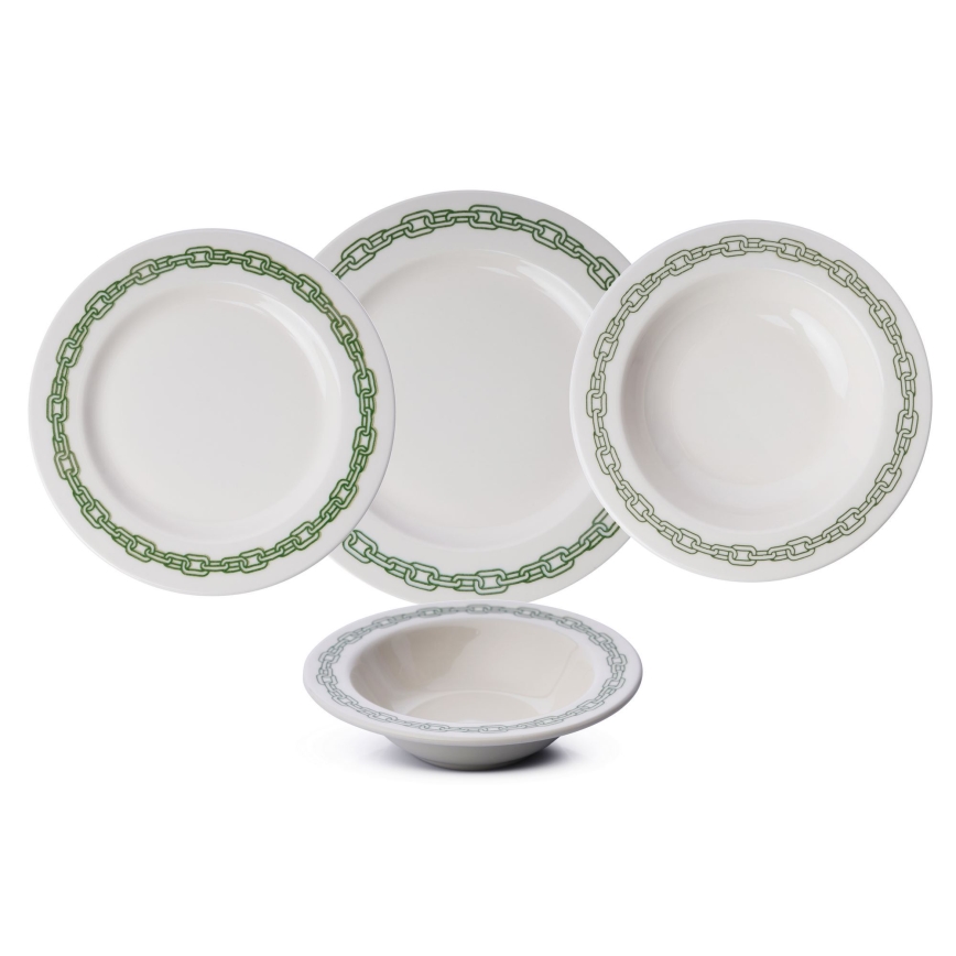 24 részes porcelán étkészlet, fehér/zöld
