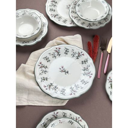 24 részes porcelán étkészlet, fehér/zöld