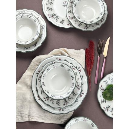 24 részes porcelán étkészlet, fehér/zöld