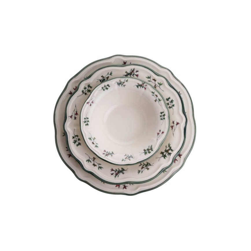 24 részes porcelán étkészlet, fehér/zöld
