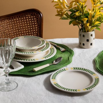 24 részes porcelán étkészlet – fehér/zöld/sárga
