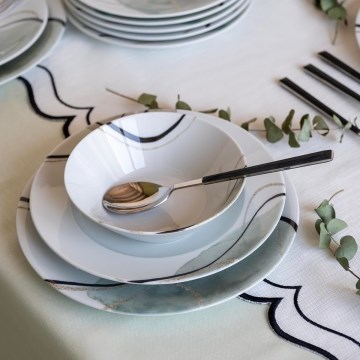 24 részes porcelán étkészlet, szürke/zöld