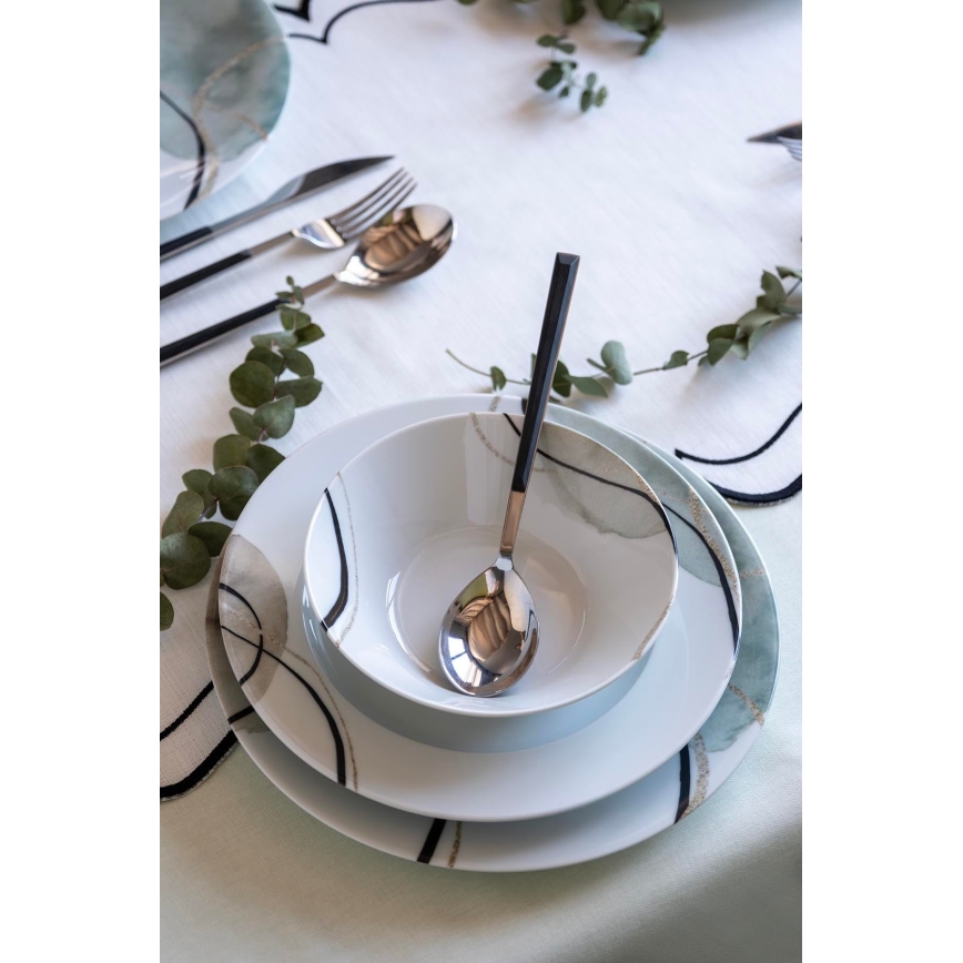 24 részes porcelán étkészlet, szürke/zöld