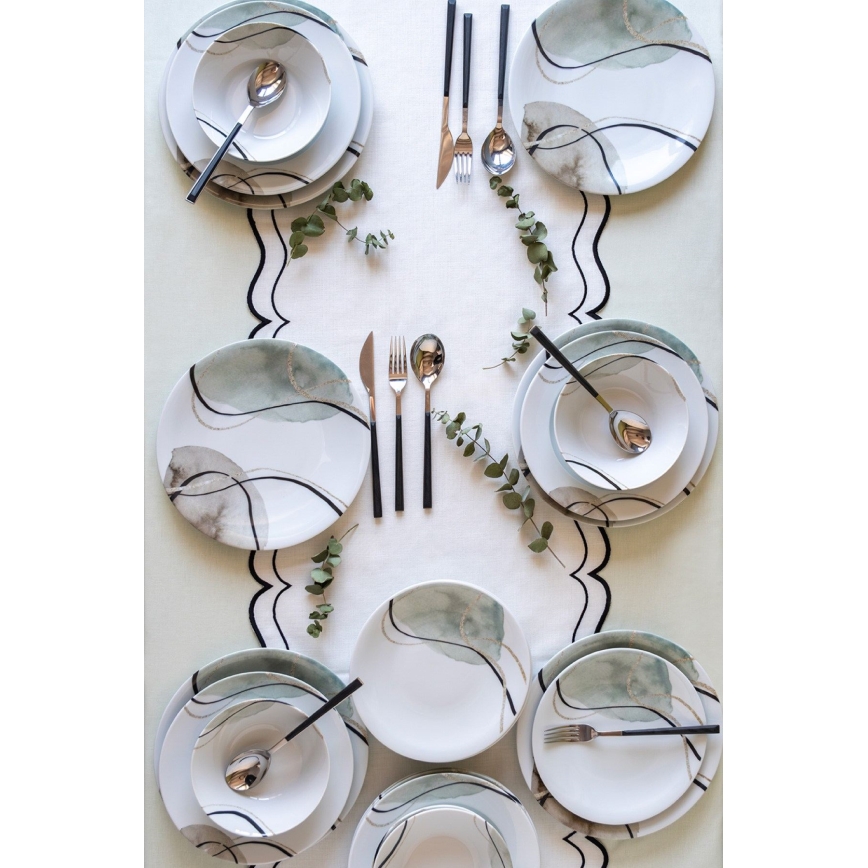 24 részes porcelán étkészlet, szürke/zöld