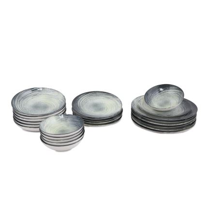 24 részes porcelán étkészlet, zöld/fekete