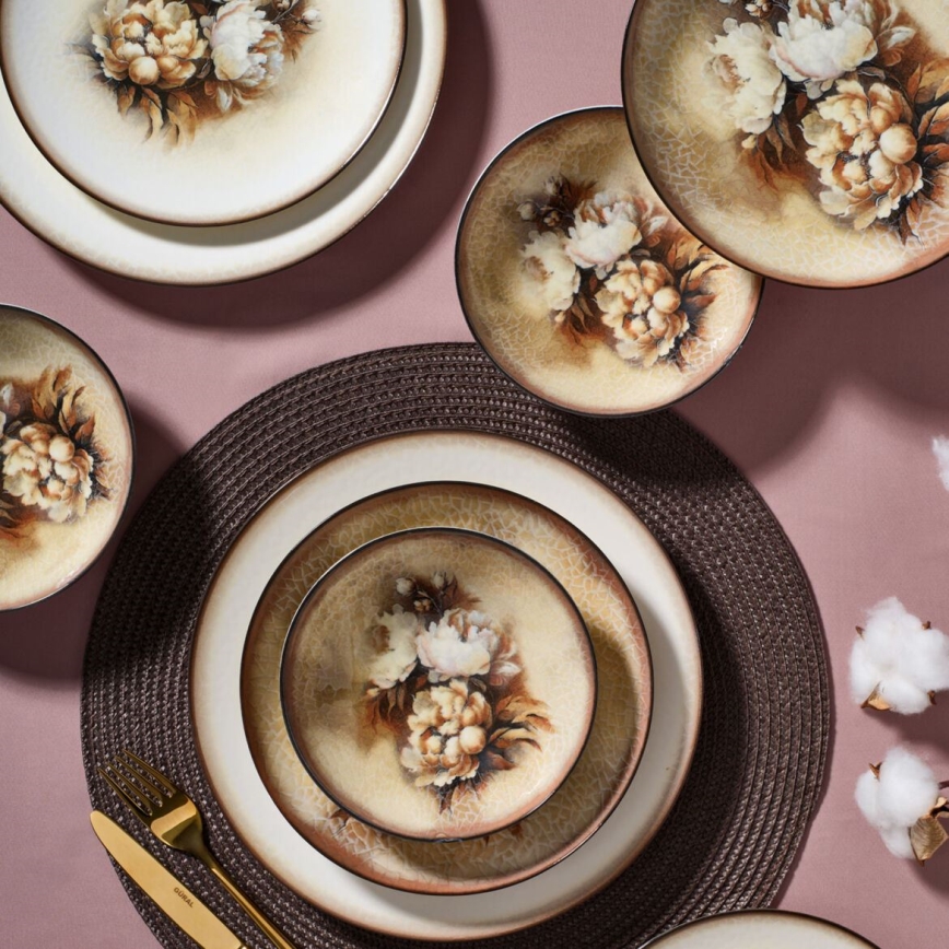 26 darabos étkészlet bézs/barna/fehér/porcelán