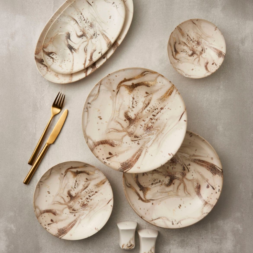 26 darabos étkészlet, bézs/barna, porcelán