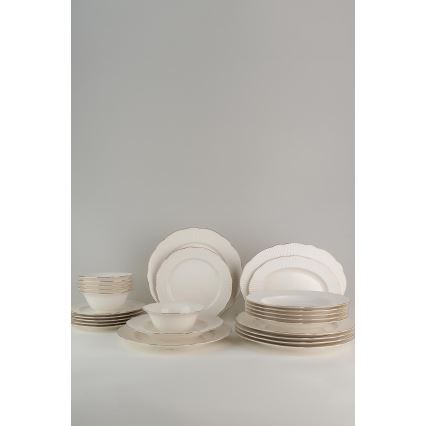 26 részes étkészlet, fehér/ezüst/elefántcsont porcelán