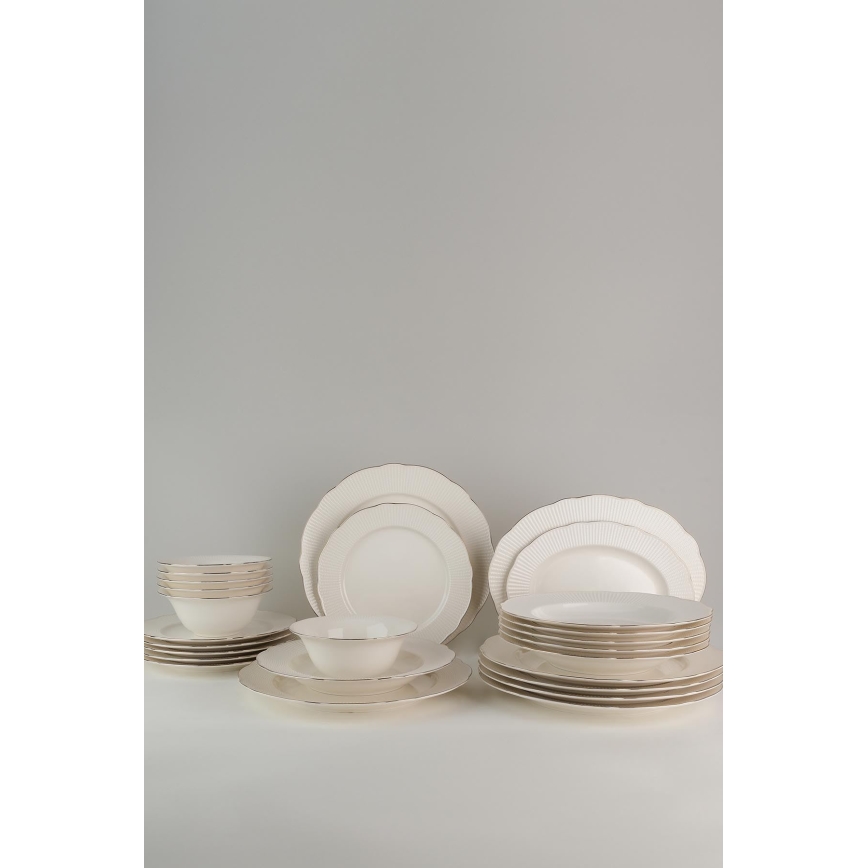 26 részes étkészlet, fehér/ezüst/elefántcsont porcelán