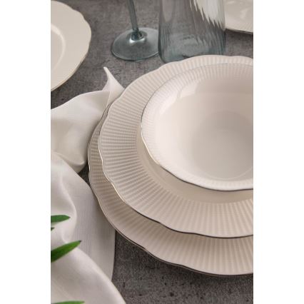 26 részes étkészlet, fehér/ezüst/elefántcsont porcelán
