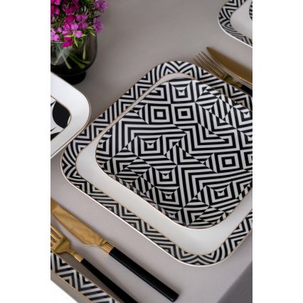 26 részes étkészlet, fehér/fekete, porcelán