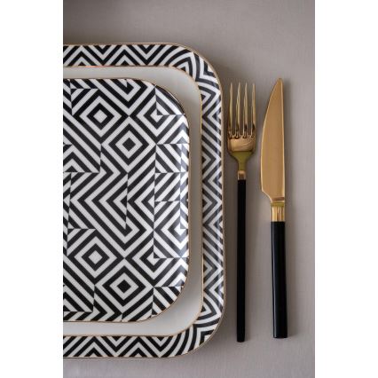 26 részes étkészlet, fehér/fekete, porcelán