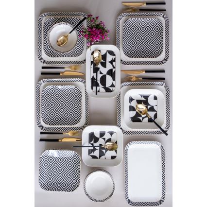 26 részes étkészlet, fehér/fekete, porcelán