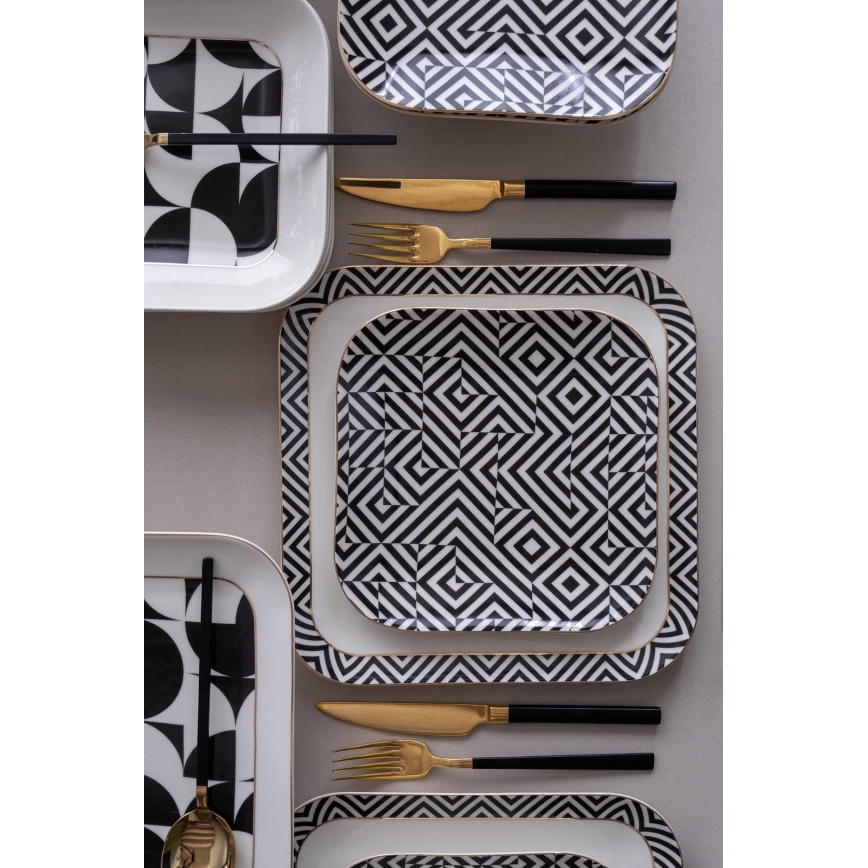 26 részes étkészlet, fehér/fekete, porcelán