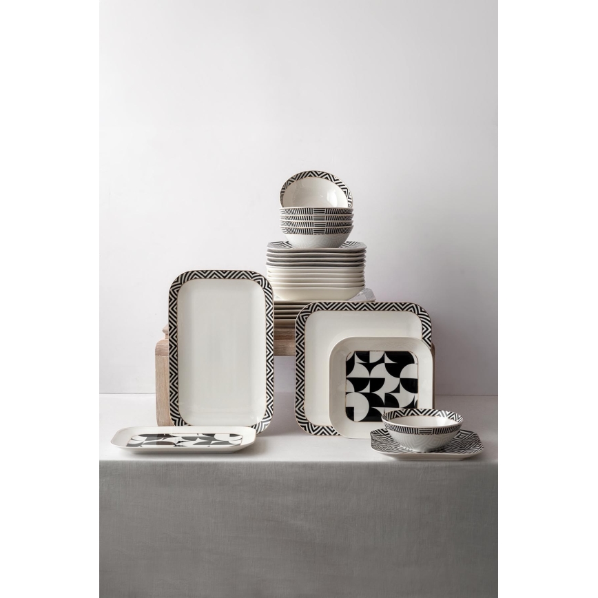 26 részes étkészlet, fehér/fekete, porcelán