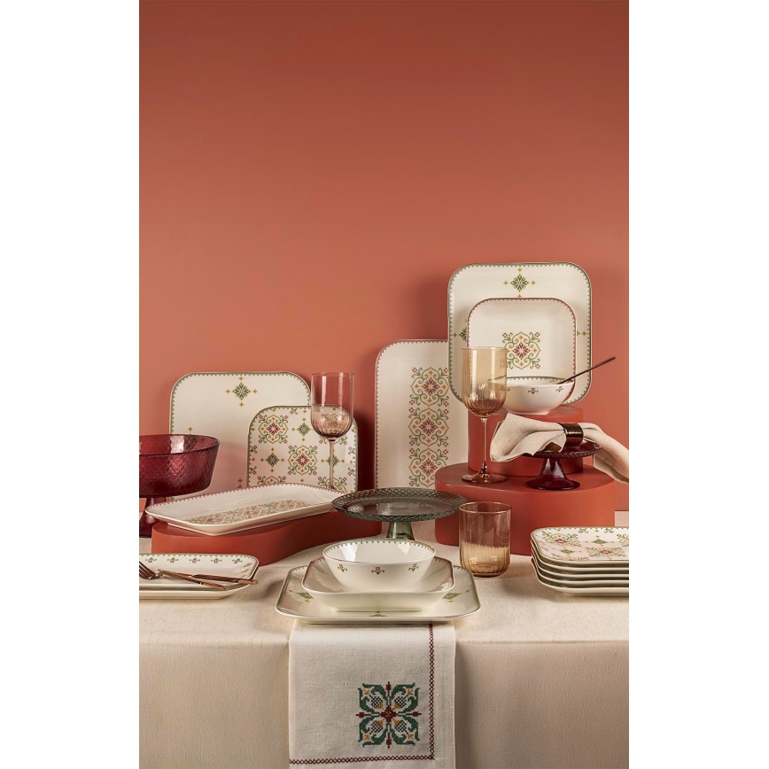 26 részes étkészlet fehér/zöld/porcelán