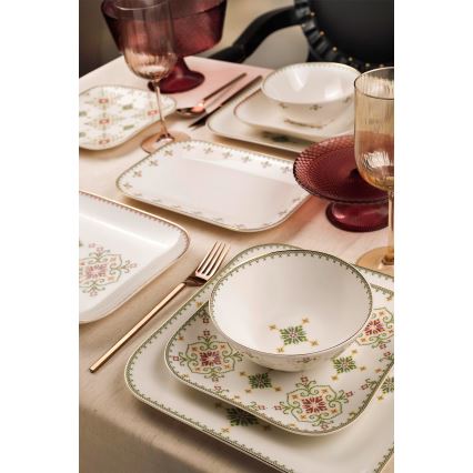 26 részes étkészlet fehér/zöld/porcelán