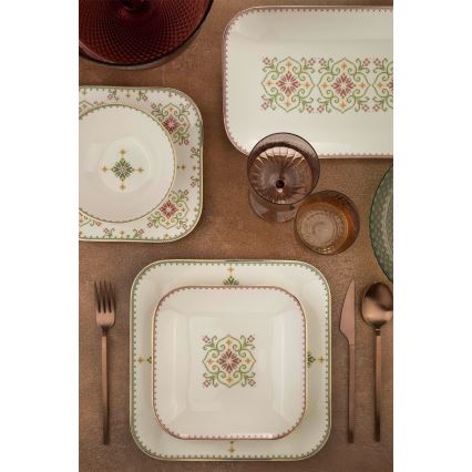 26 részes étkészlet fehér/zöld/porcelán