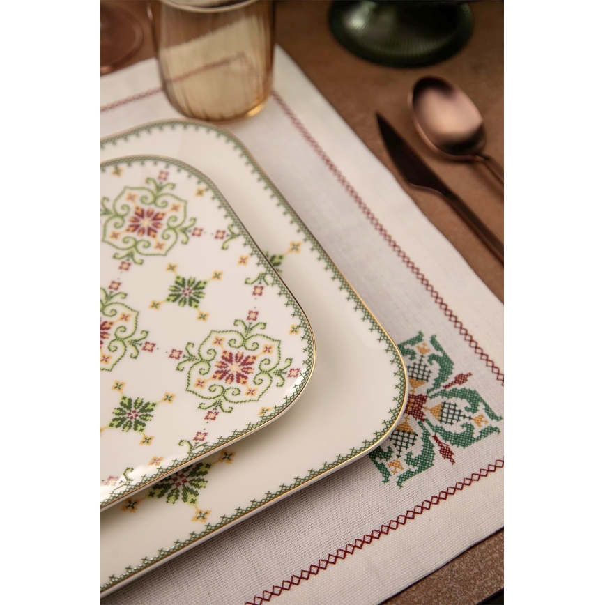 26 részes étkészlet fehér/zöld/porcelán