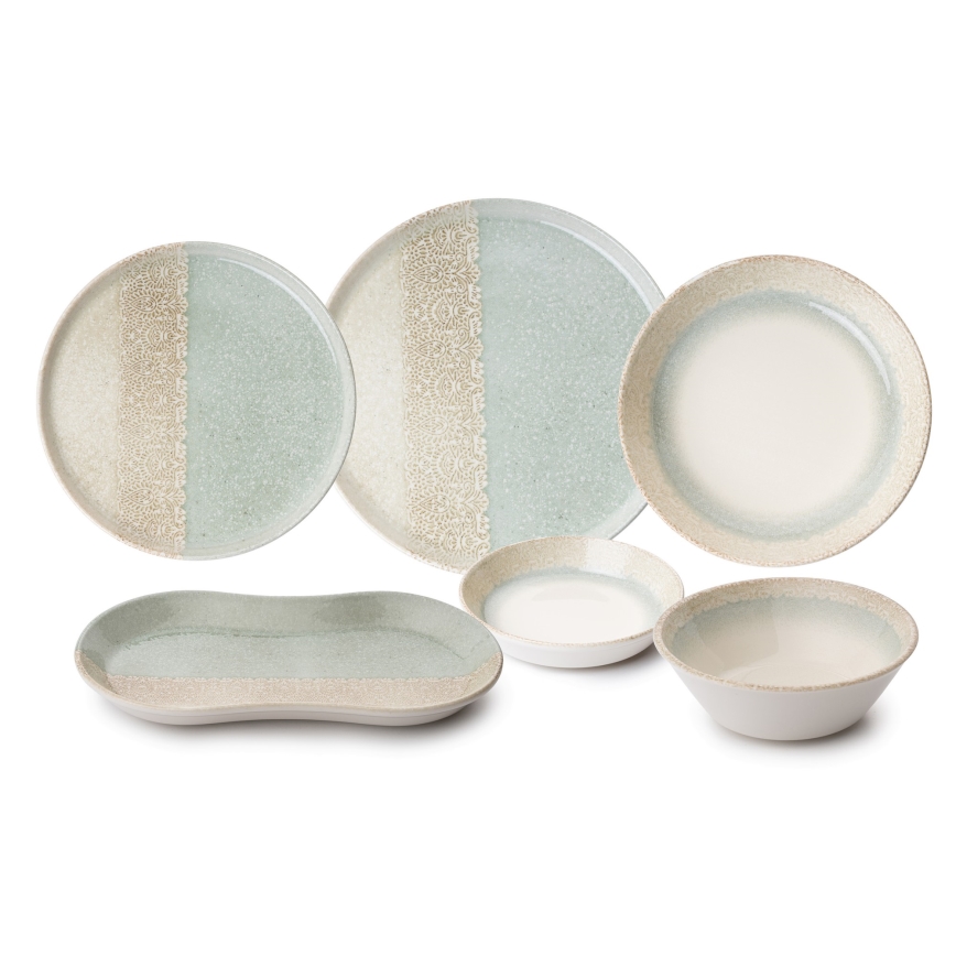 27 darabos étkészlet bézs/zöld/porcelán
