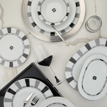 27 darabos étkészlet, fehér/szürke, porcelán