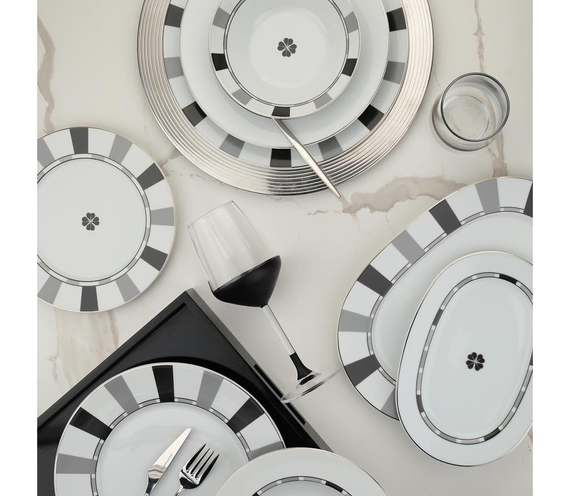 27 darabos étkészlet, fehér/szürke, porcelán 710KTP3690