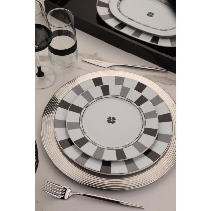 27 darabos étkészlet, fehér/szürke, porcelán