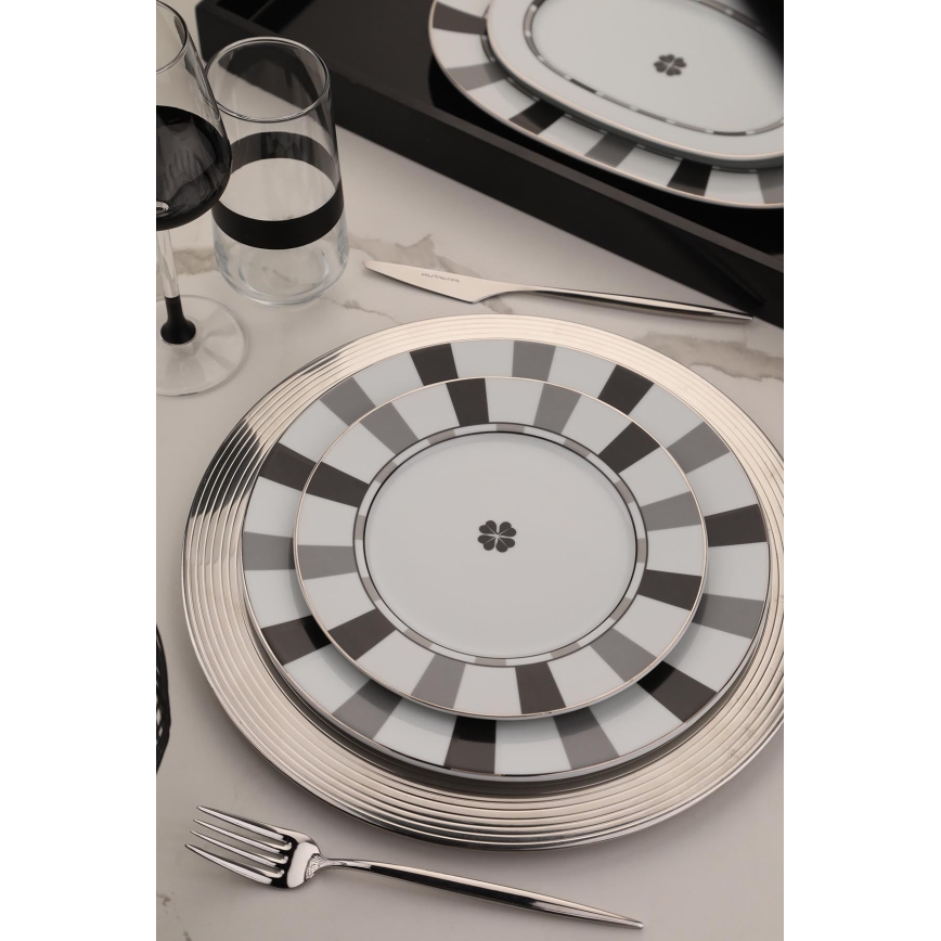 27 darabos étkészlet, fehér/szürke, porcelán