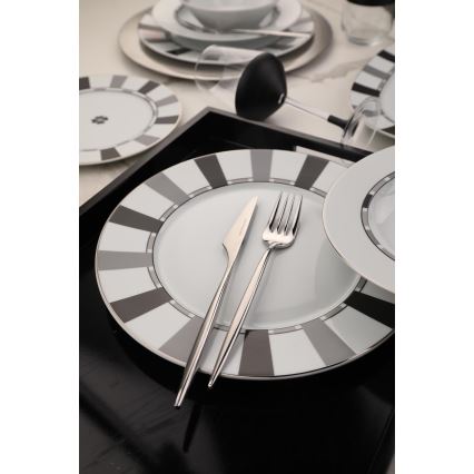 27 darabos étkészlet, fehér/szürke, porcelán