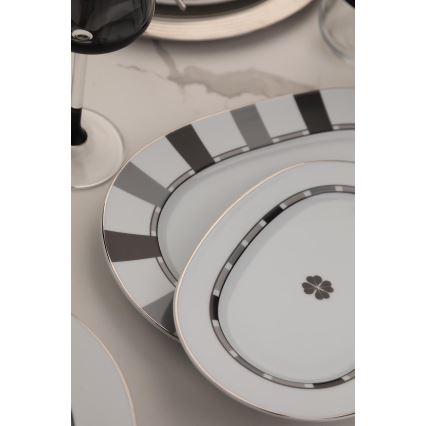 27 darabos étkészlet, fehér/szürke, porcelán