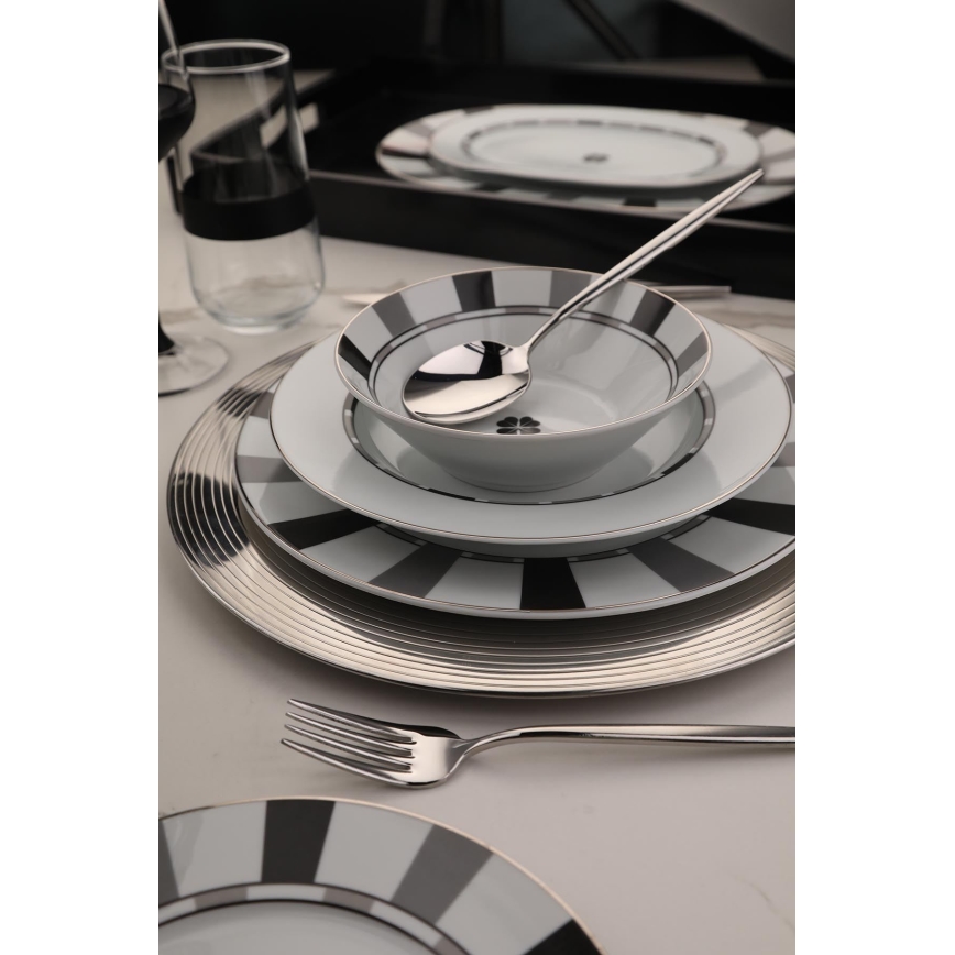 27 darabos étkészlet, fehér/szürke, porcelán