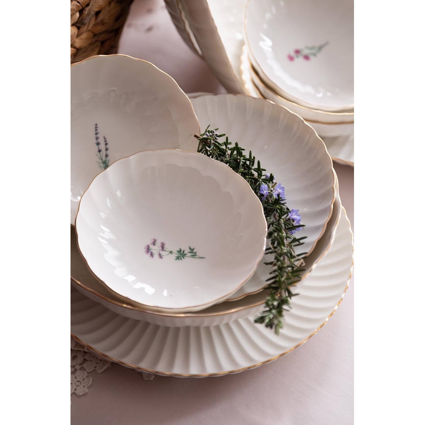 27 darabos porcelán étkészlet, fehér/arany