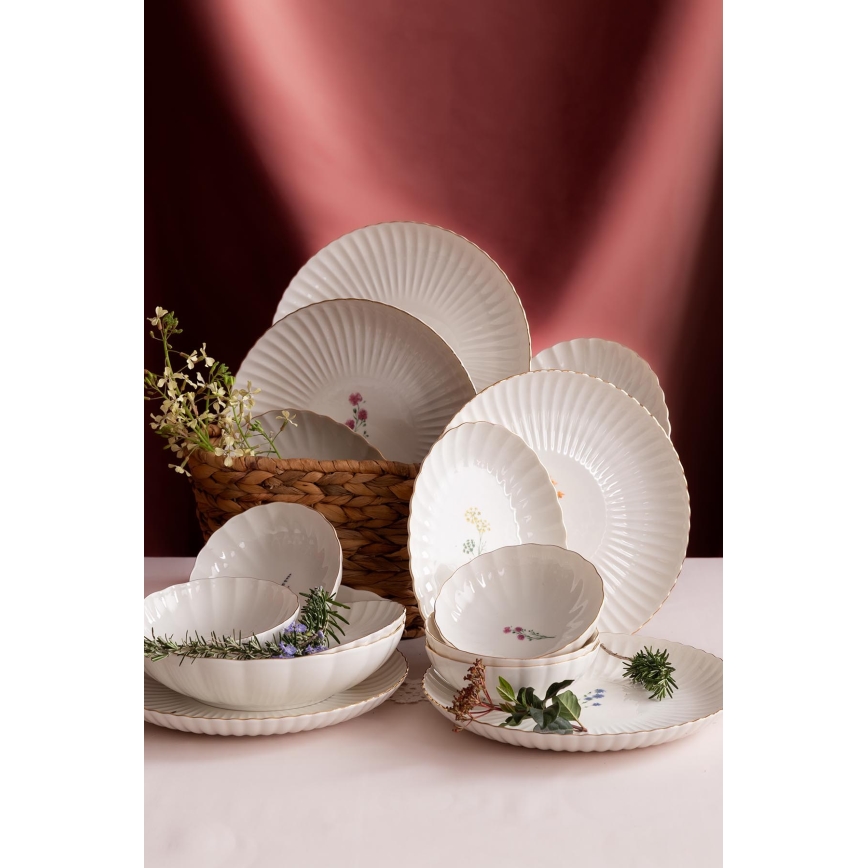 27 darabos porcelán étkészlet, fehér/arany