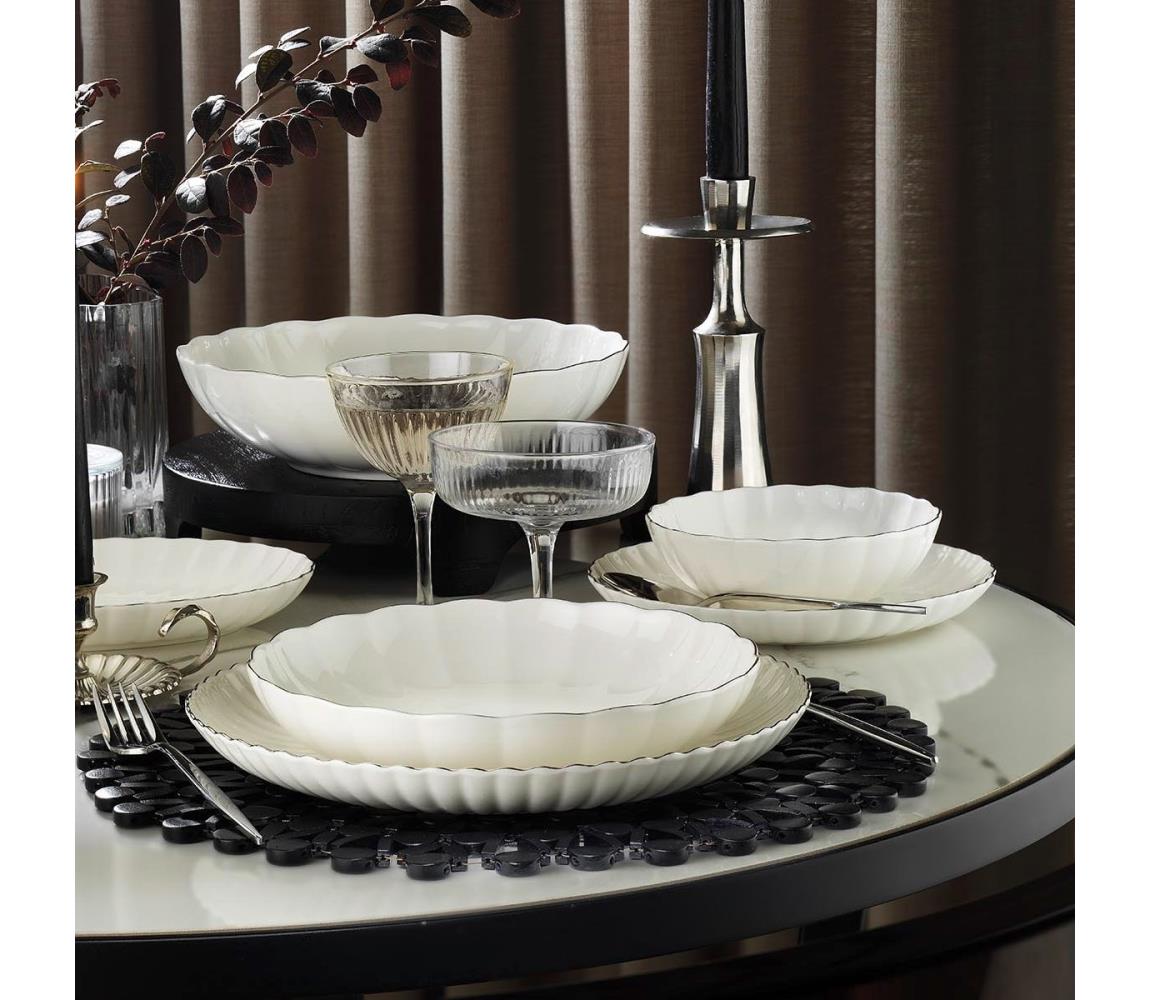 27 részes porcelán étkészlet, fehér/ezüst 719KTP9868