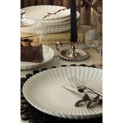 27 részes porcelán étkészlet, fehér/ezüst