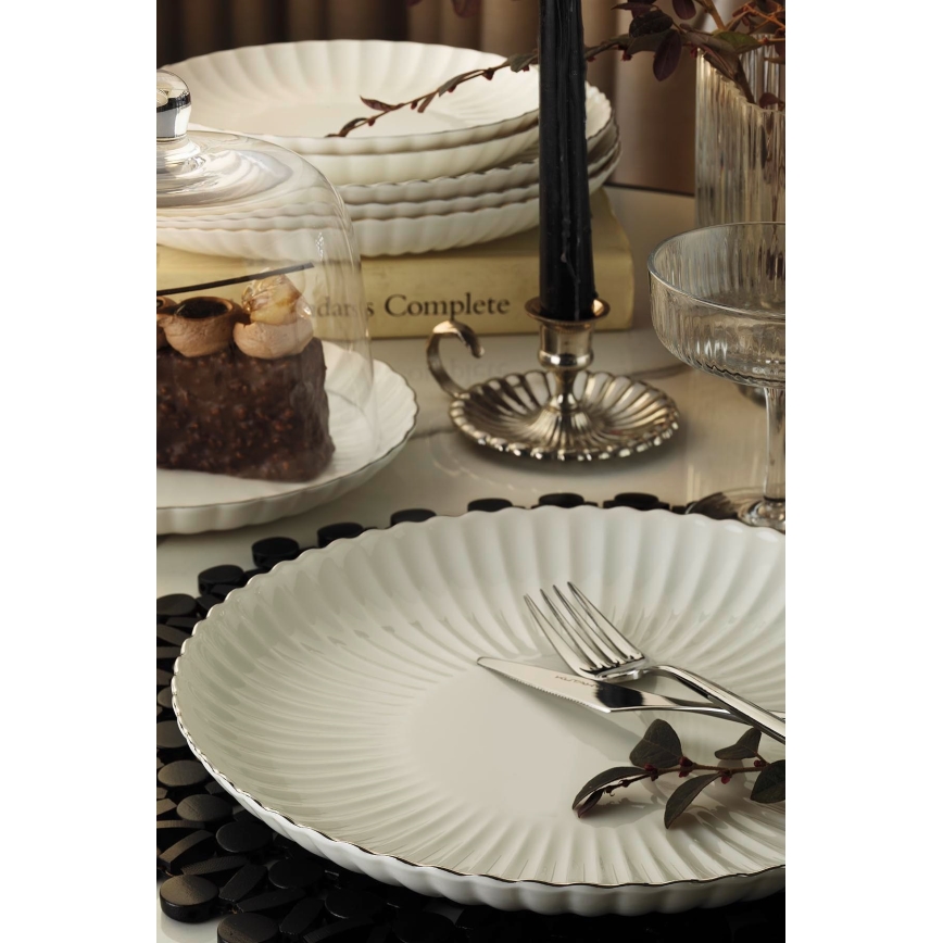 27 részes porcelán étkészlet, fehér/ezüst