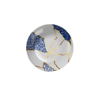 28 darabos porcelán étkészlet – fehér/arany/kék