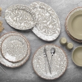 29 darabos porcelán étkészlet, barna/zöld