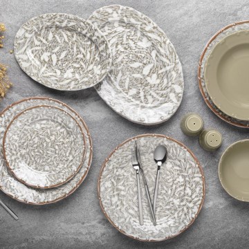 29 darabos porcelán étkészlet, barna/zöld