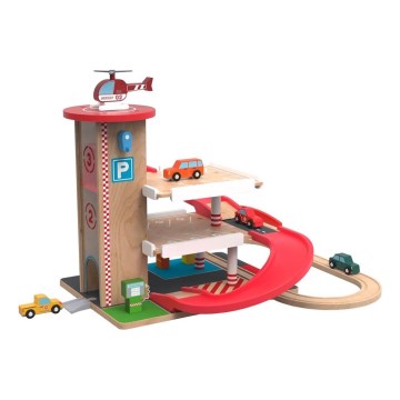 2Kids Toys - Fa parkolóház vonatpályával