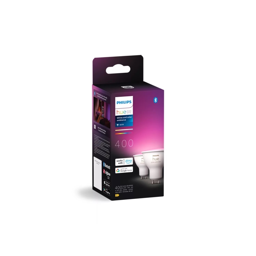 SZETT 2x Philips Hue White and Color Ambiance GU10/4,2W/230V 2000-6500K állítható fényerejű LED RGBW izzó